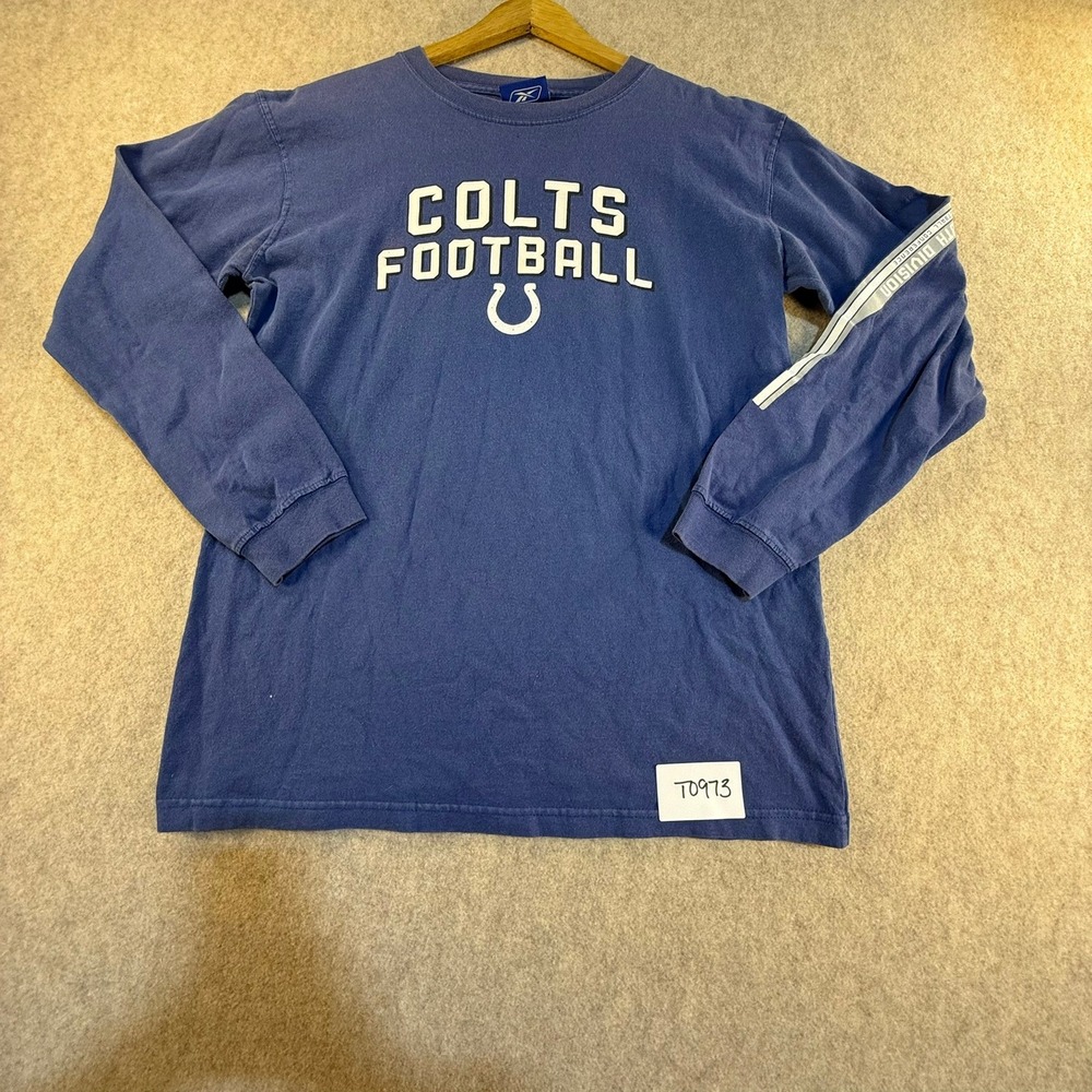 Reebok Indianapolis Colts Football Long Sleeve Shirt Blue Mens Large NFL T0973